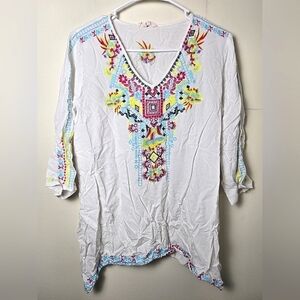 Solitaire Embroidered 3/4 Sleeve Tunic, Size XL